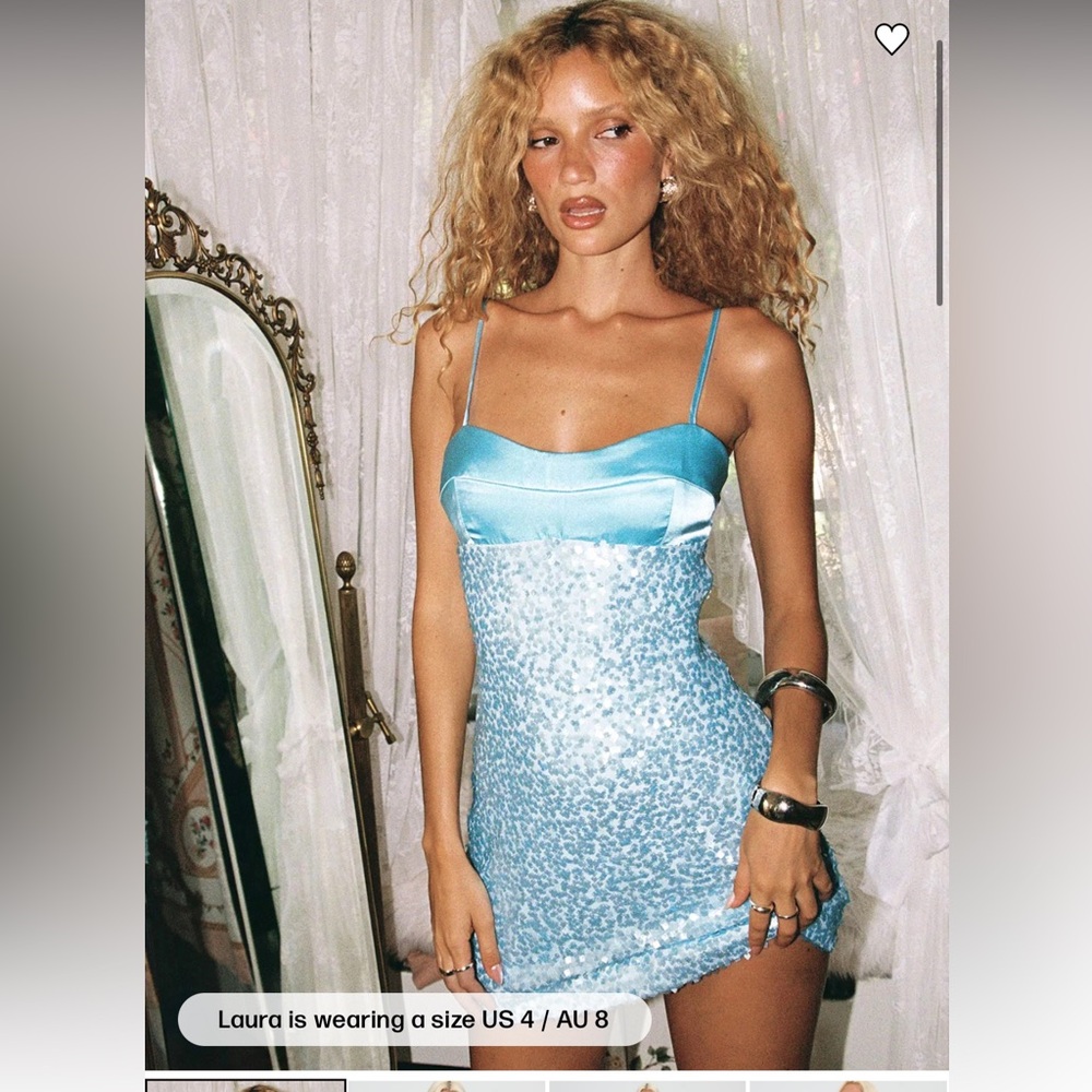 Satin & Sequin Spaghetti-Strap Mini Dress in Light Blue